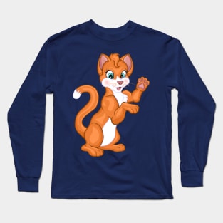 Cute Waving Bright Orange Ginger Kitten Long Sleeve T-Shirt